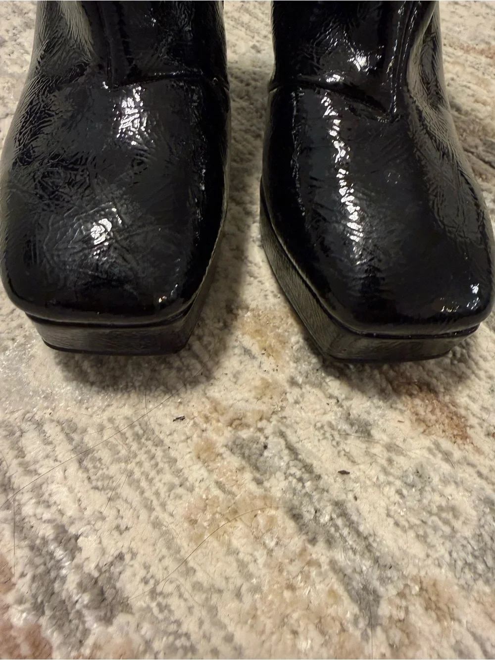 Impo Black Patent Ovaida Block Heel Platform 4” Ankle Boots Size 8 Goth Grunge